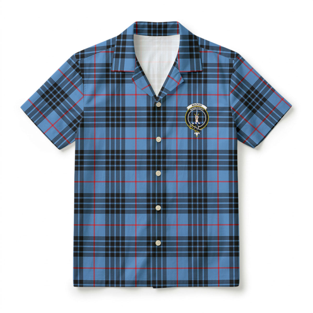 MacKay Blue Tartan Crest Hawaiian Shirt
