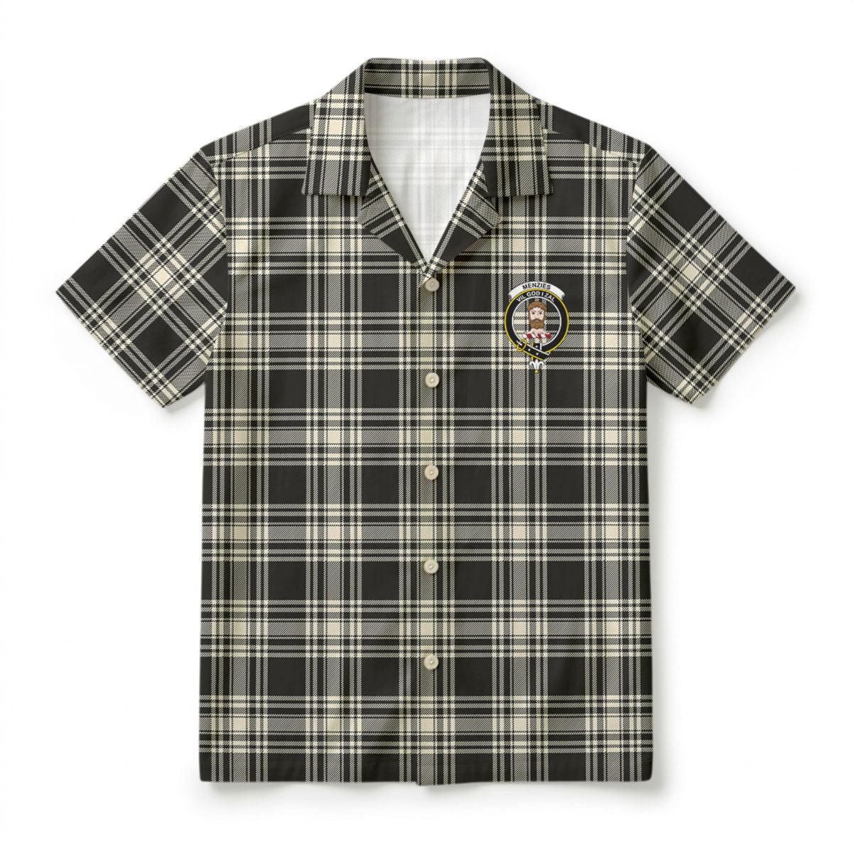 Menzies Black - White Ancient Tartan Crest Hawaiian Shirt