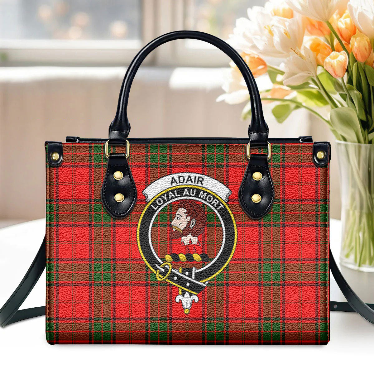 Adair Modern Tartan Crest Leather Handbag
