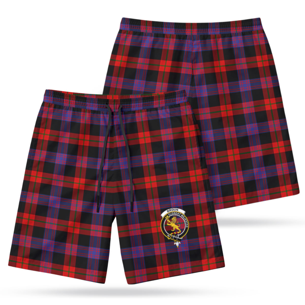 Broun Modern Tartan Crest Men's Beach Shorts