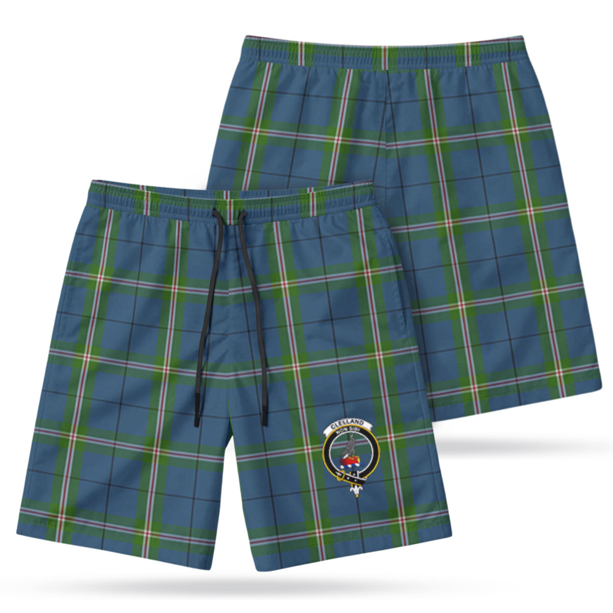 Clelland Tartan Crest Men's Beach Shorts