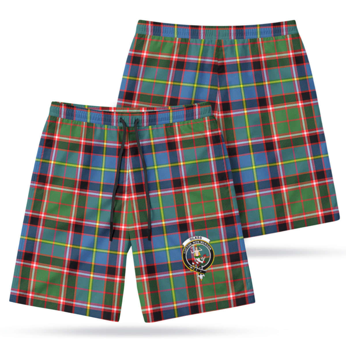 Glass Tartan Crest Men's Beach Shorts