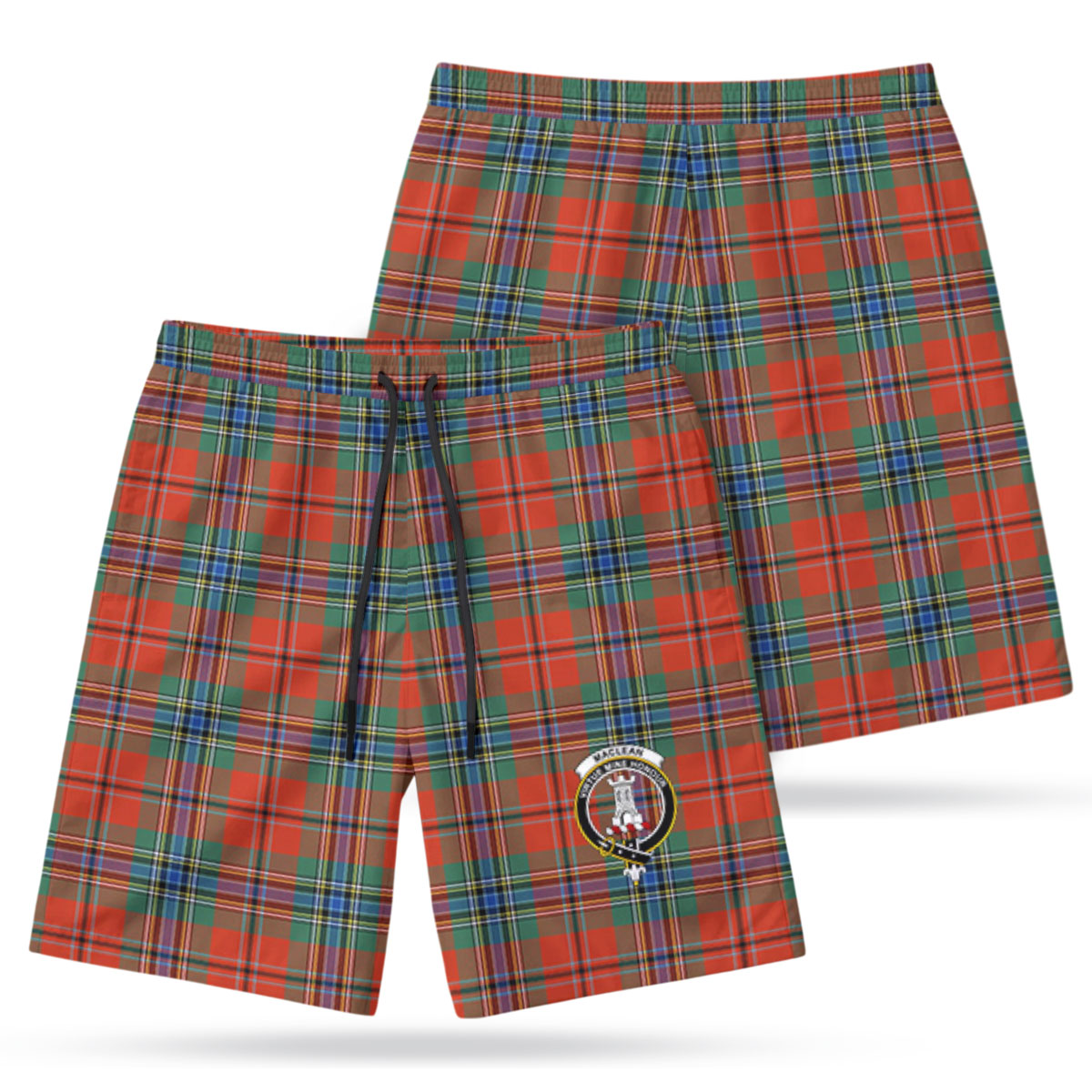 MacLean of Duart Ancient Tartan Crest Men's Beach Shorts