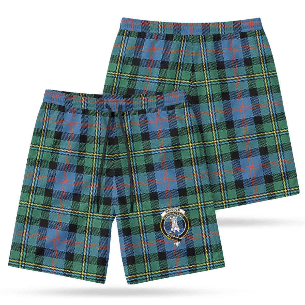 Malcolm Ancient Tartan Crest Men's Beach Shorts