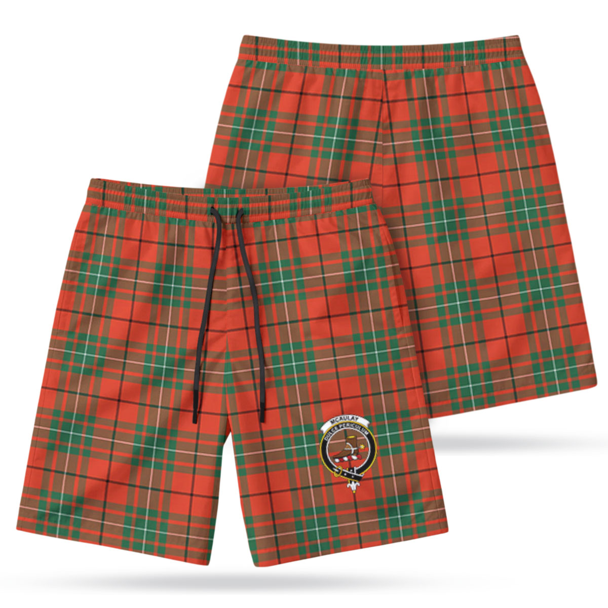 McAulay Ancient Tartan Crest Men's Beach Shorts
