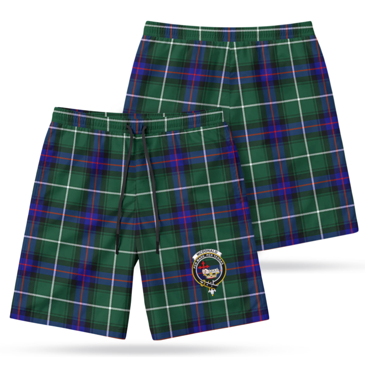 McDonald of the Isles Hunting Modern Tartan Crest Men's Beach Shorts