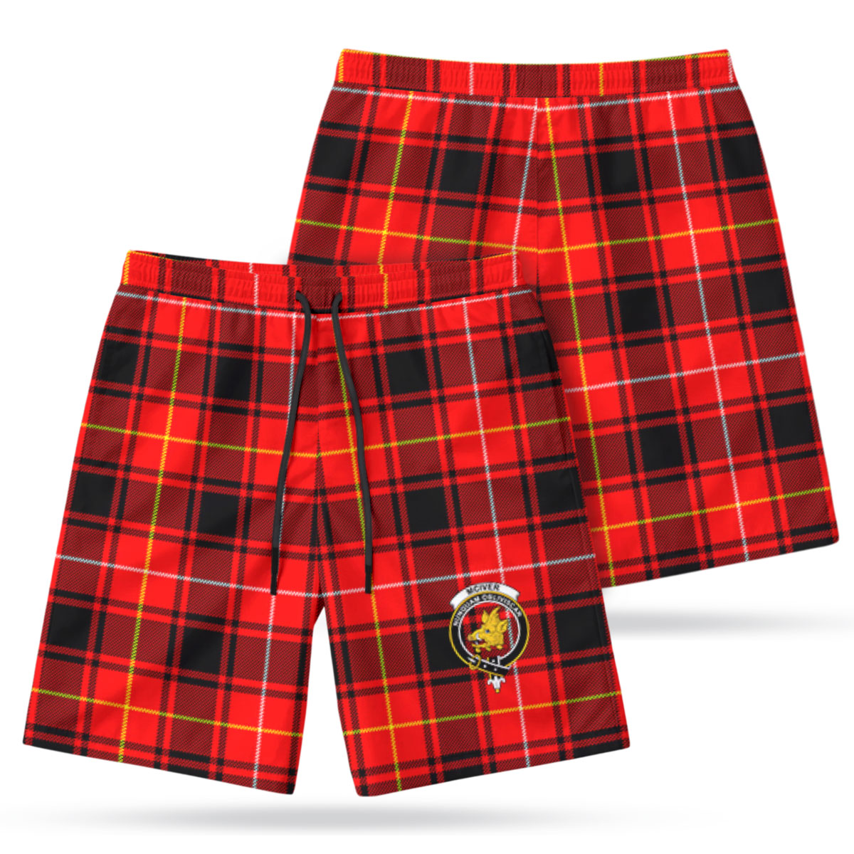 McIver Modern Tartan Crest Men's Beach Shorts