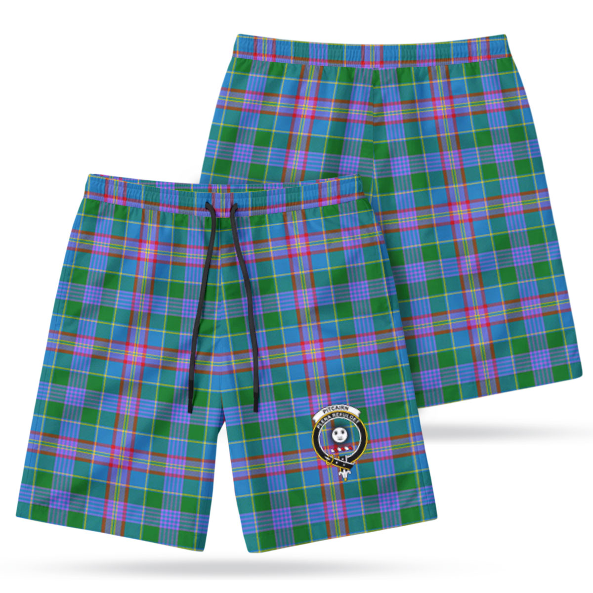 Pitcairn Hunting Tartan Crest Men's Beach Shorts
