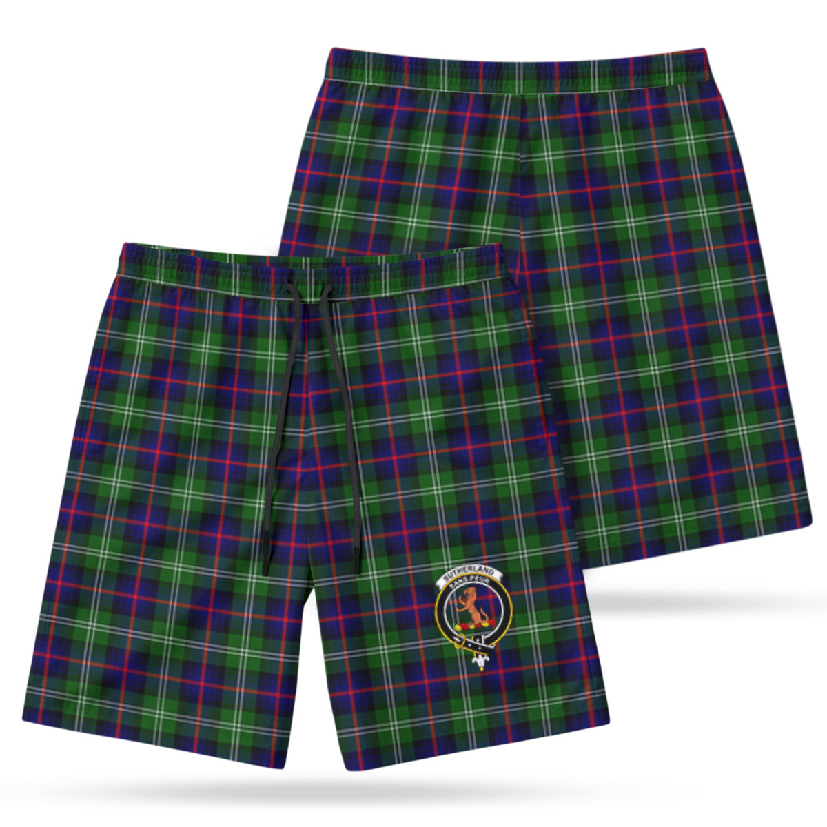 Sutherland Modern Tartan Crest Men's Beach Shorts