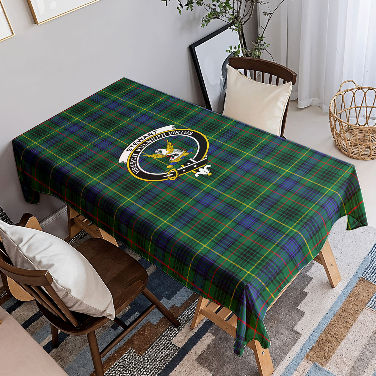 Stewart Hunting Modern Tartan Crest Tablecloth