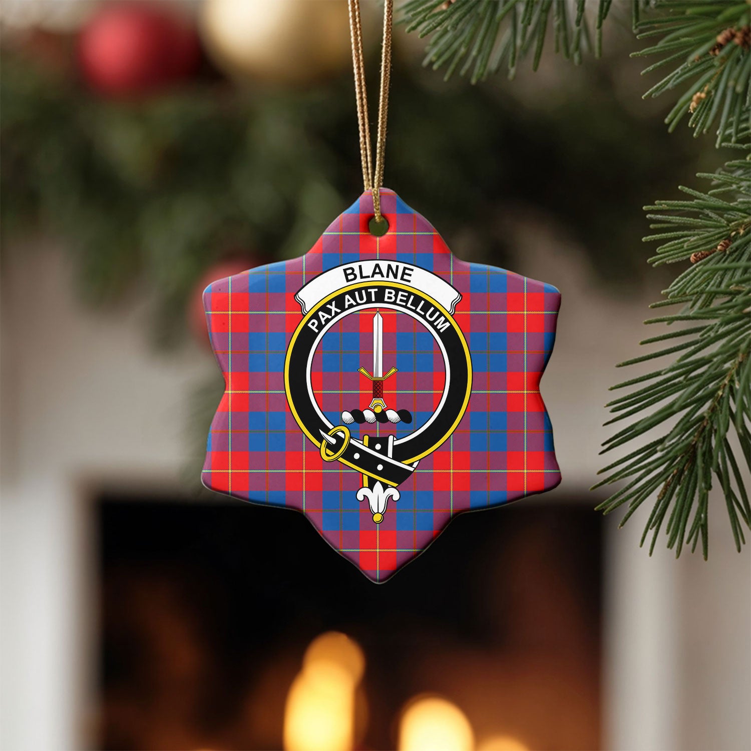 Blane Tartan Crest Christmas Ceramic Ornament