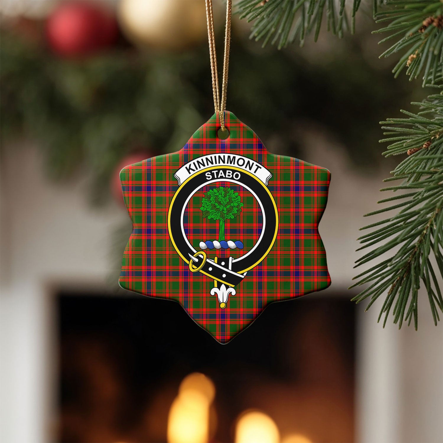 Kinninmont Tartan Crest Christmas Ceramic Ornament