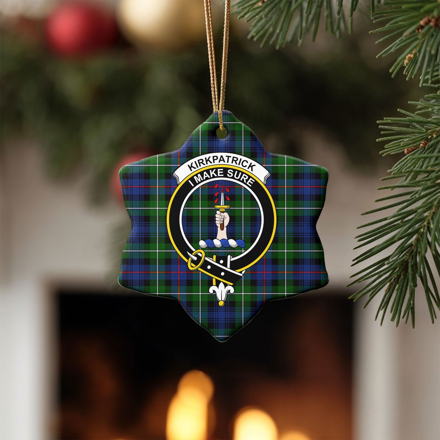 Kirkpatrick Tartan Crest Christmas Ceramic Ornament
