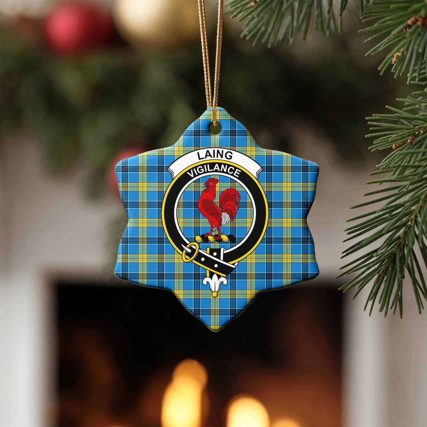 Laing Tartan Crest Christmas Ceramic Ornament