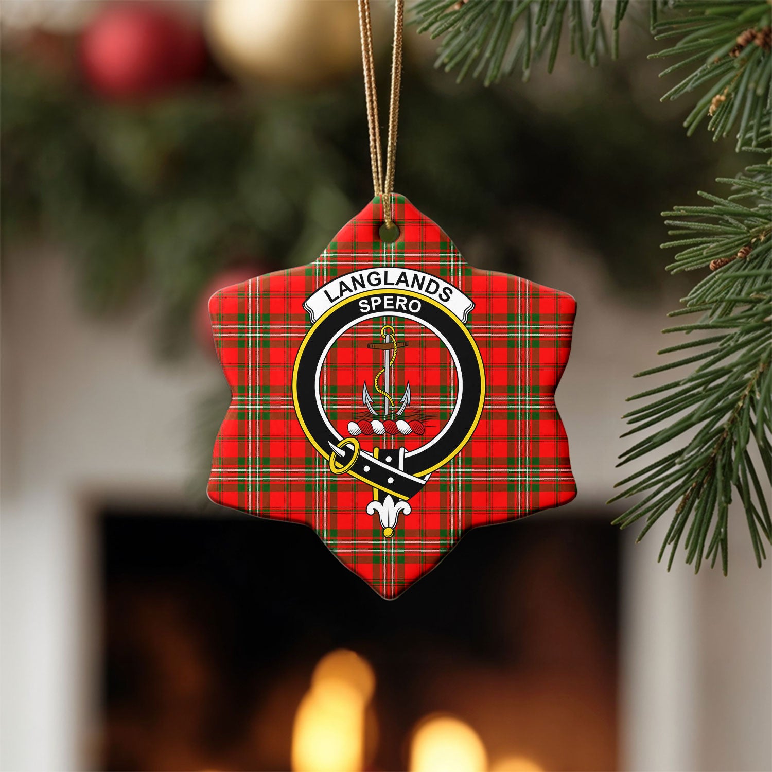 Langlands Tartan Crest Christmas Ceramic Ornament