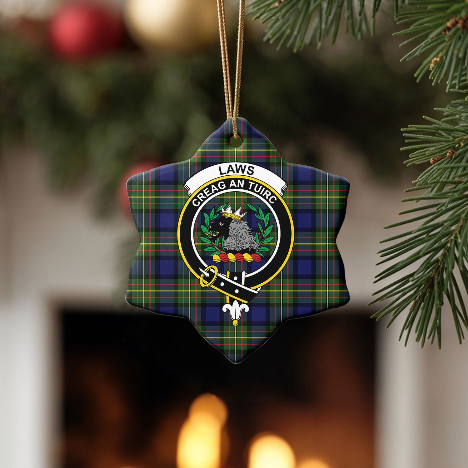Laws Tartan Crest Christmas Ceramic Ornament