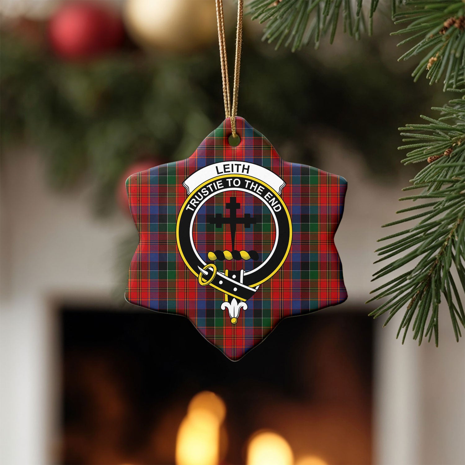 Leith Tartan Crest Christmas Ceramic Ornament