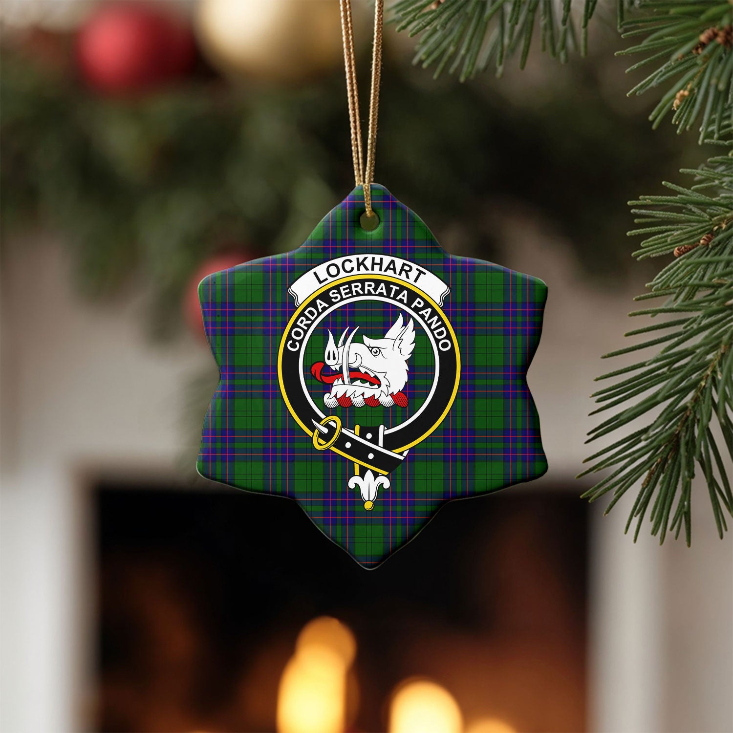 Lockhart Modern Tartan Crest Christmas Ceramic Ornament