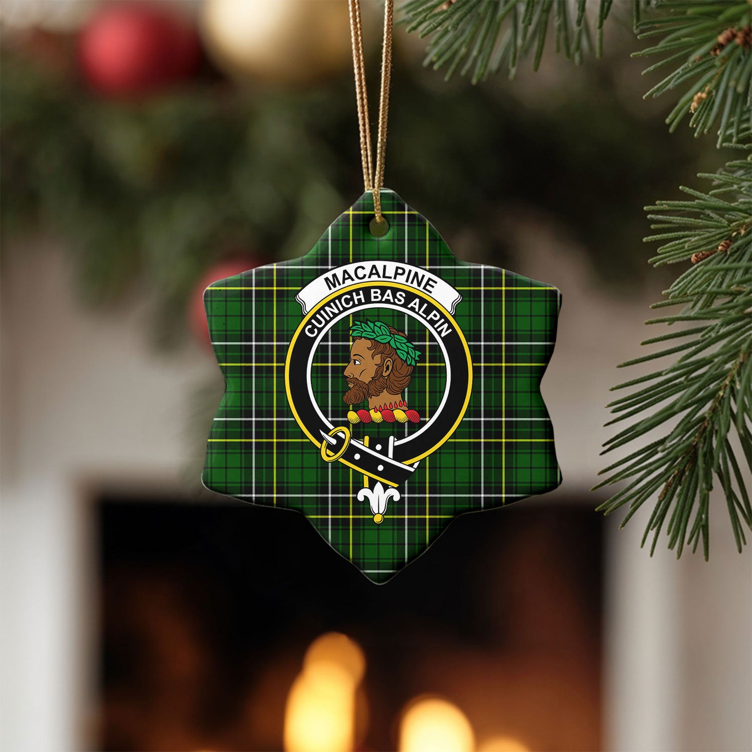 MacAlpine Modern Tartan Crest Christmas Ceramic Ornament