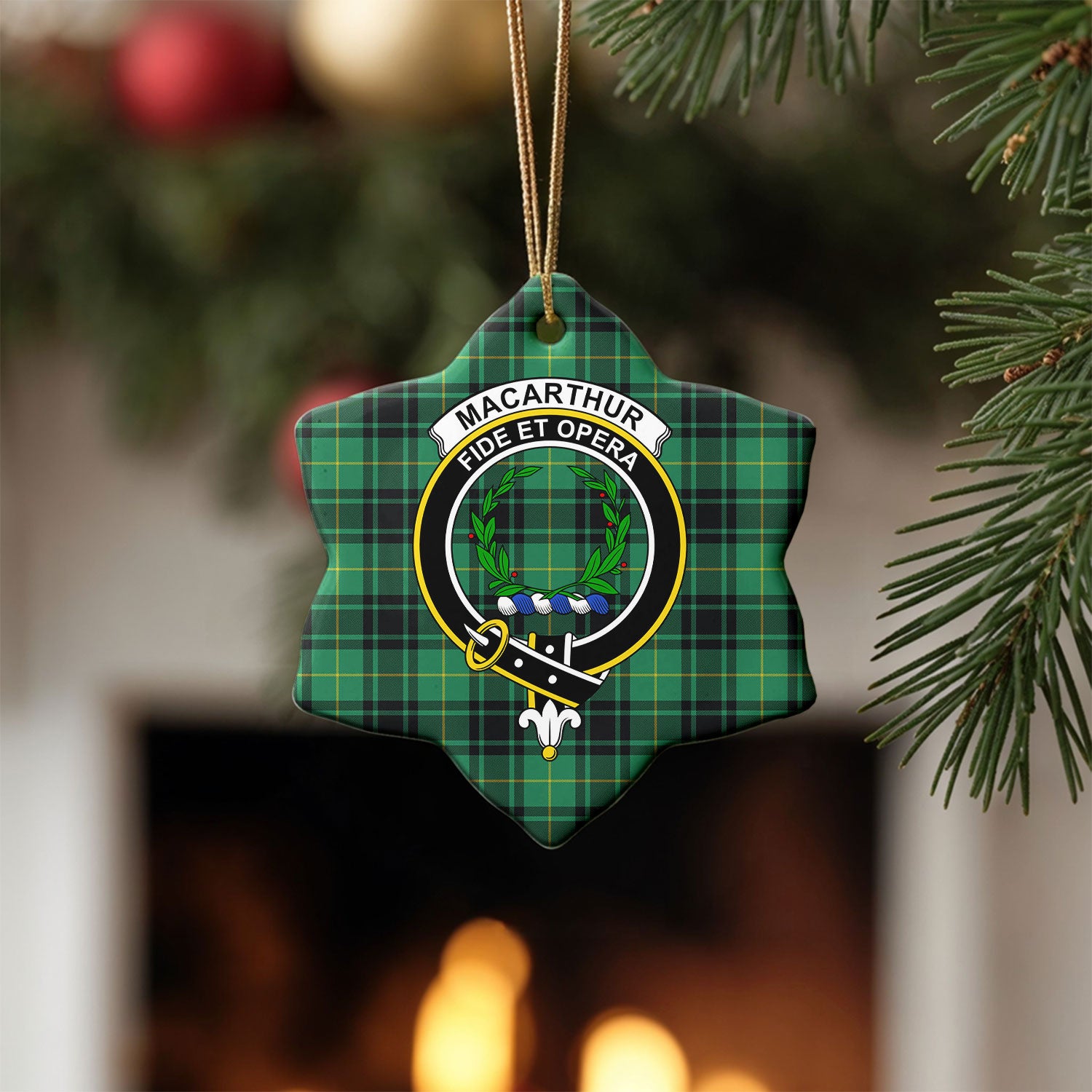 MacArthur Ancient Tartan Crest Christmas Ceramic Ornament