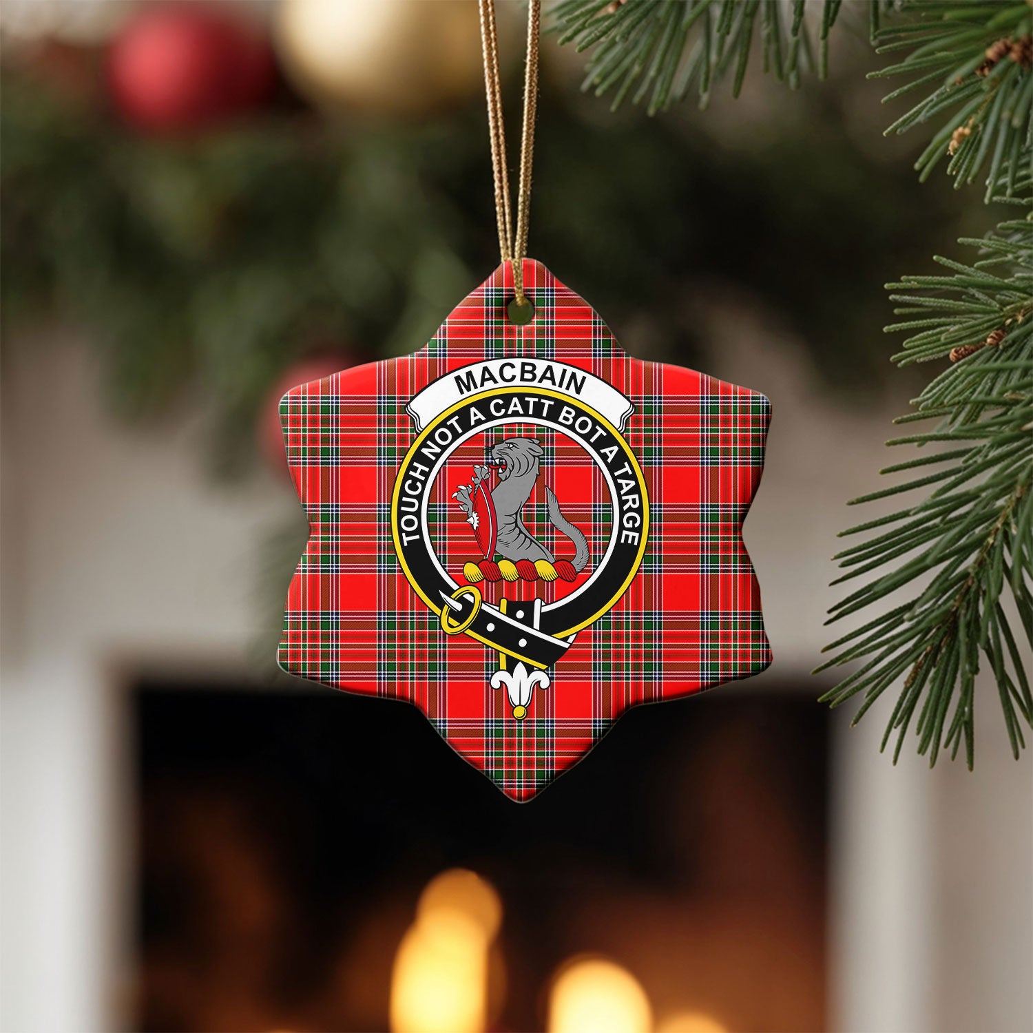 MacBain Tartan Crest Christmas Ceramic Ornament