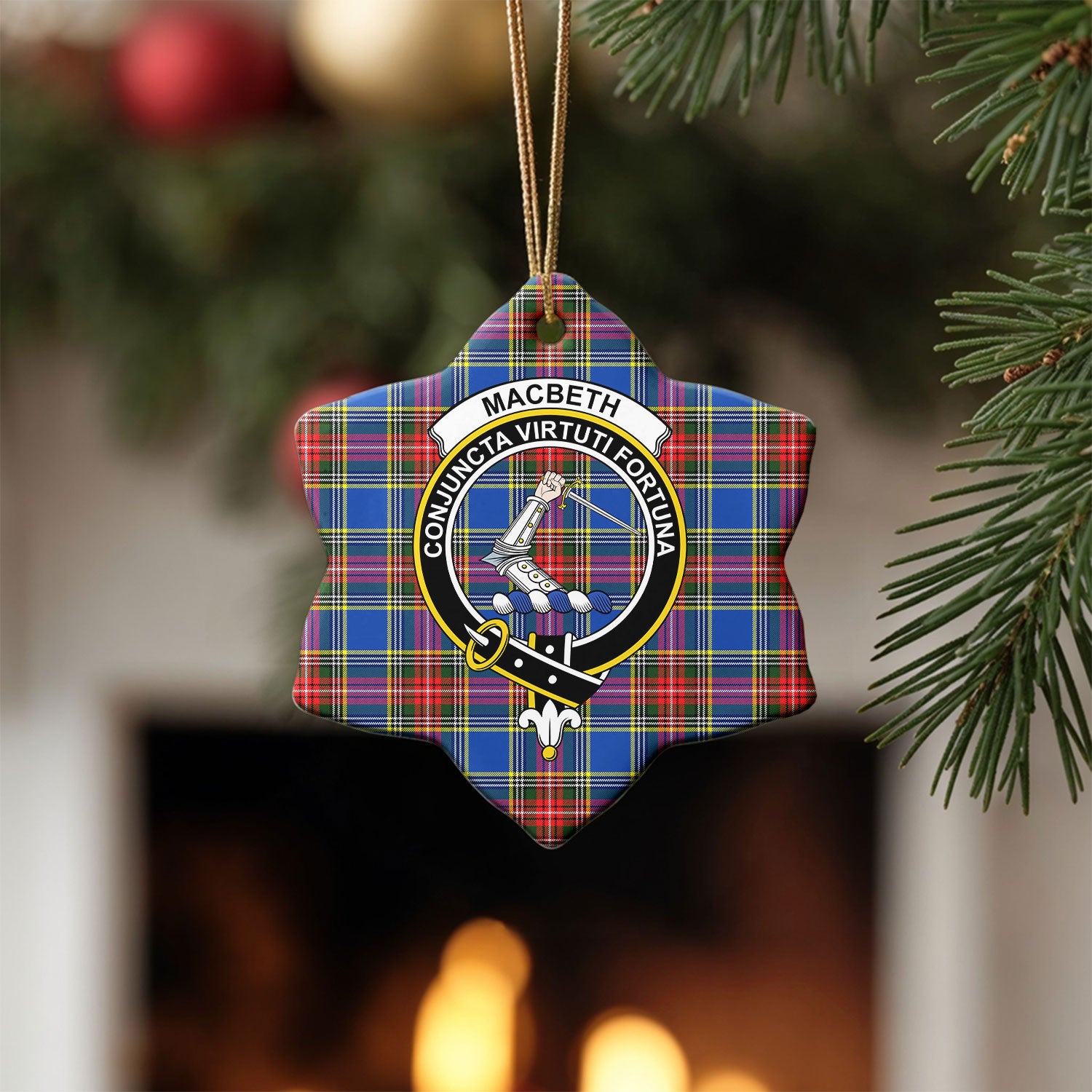MacBeth Modern Tartan Crest Christmas Ceramic Ornament