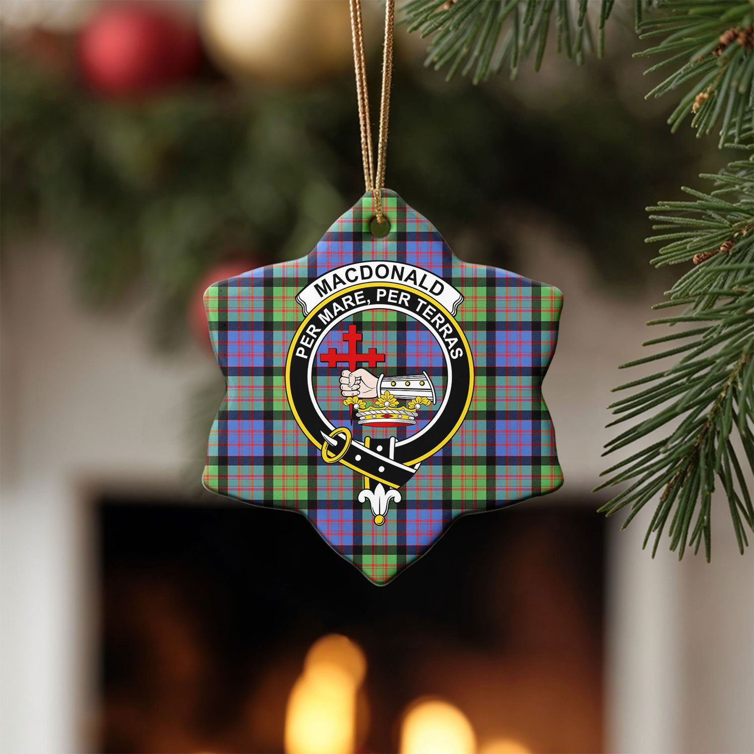 MacDonald Ancient Tartan Crest Christmas Ceramic Ornament