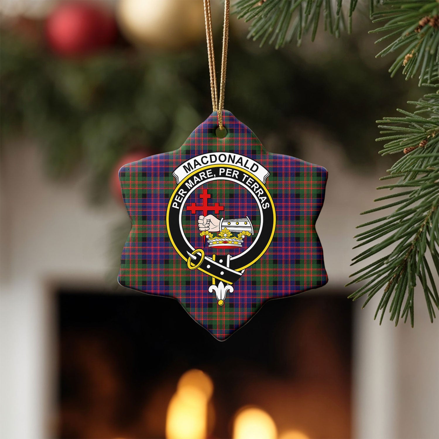 MacDonald Modern Tartan Crest Christmas Ceramic Ornament