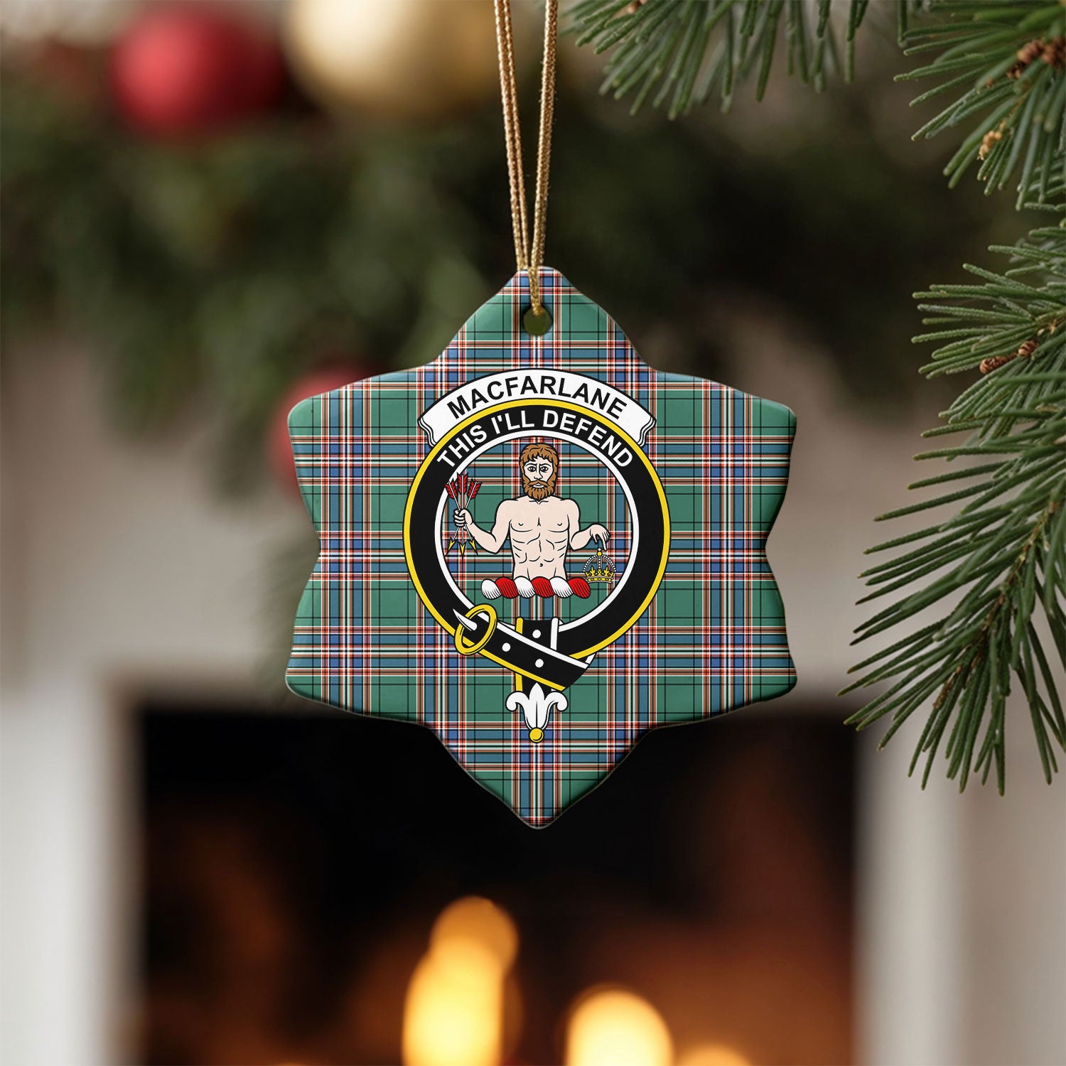 MacFarlane Hunting Ancient Tartan Crest Christmas Ceramic Ornament