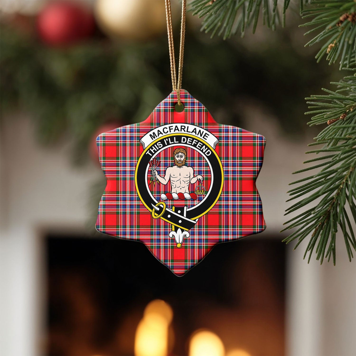 MacFarlane Modern Tartan Crest Christmas Ceramic Ornament