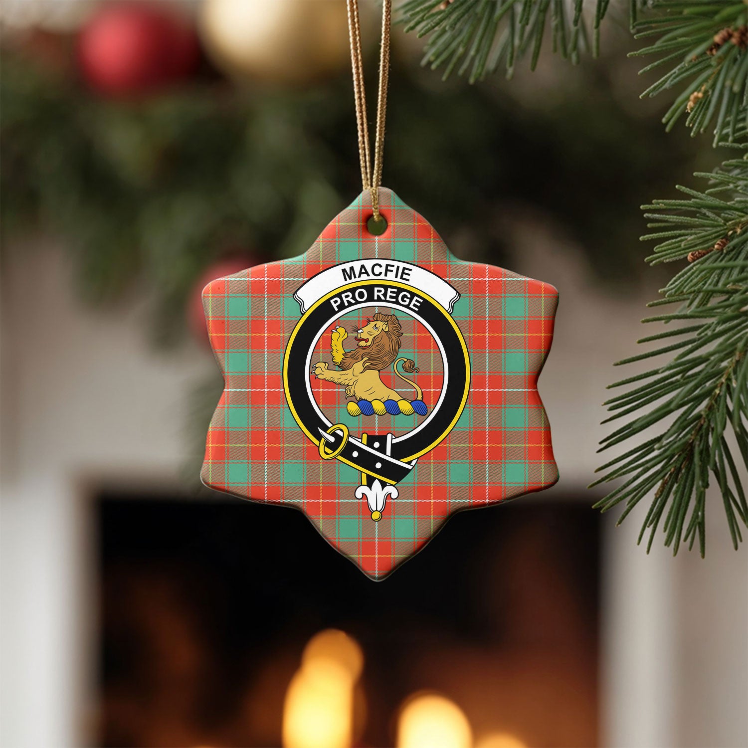 MacFie Ancient Tartan Crest Christmas Ceramic Ornament