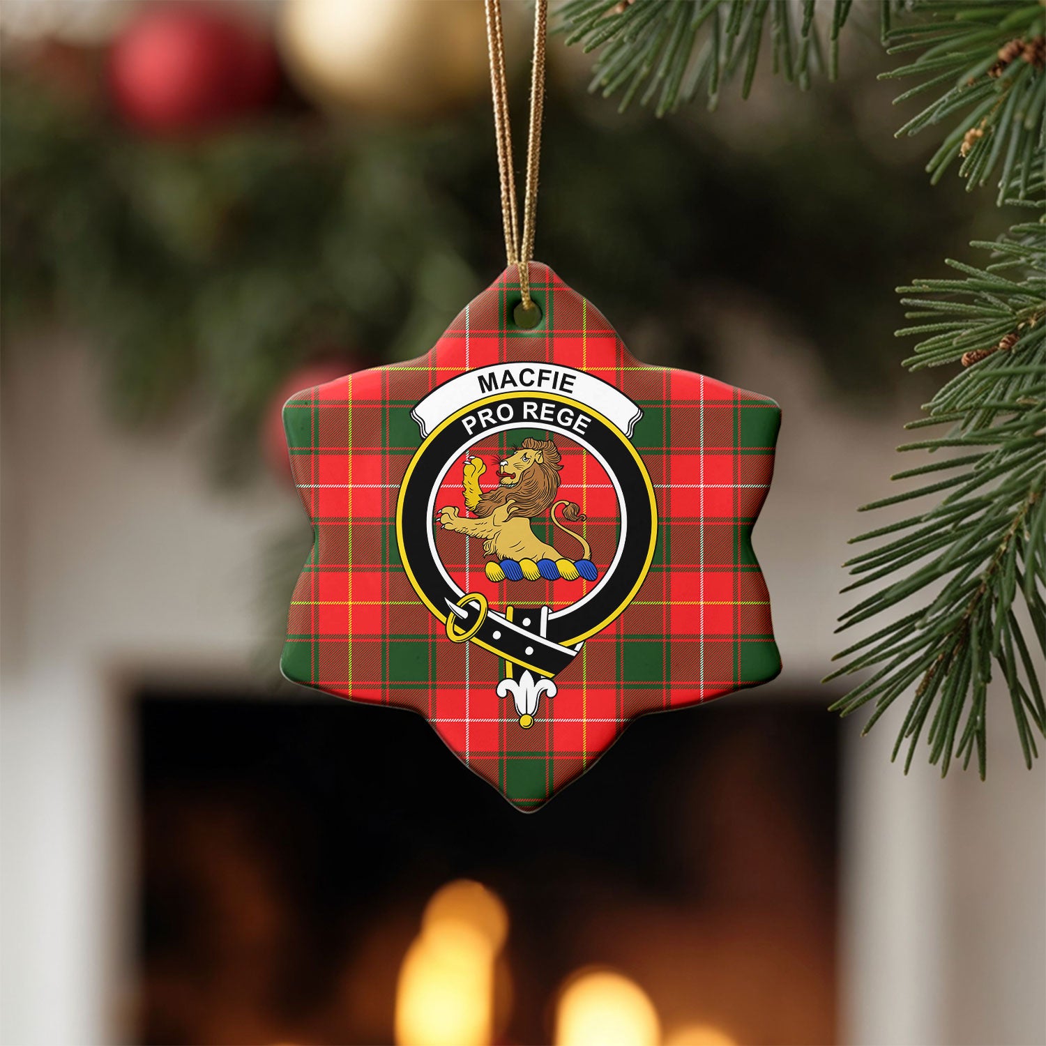 MacFie Tartan Crest Christmas Ceramic Ornament