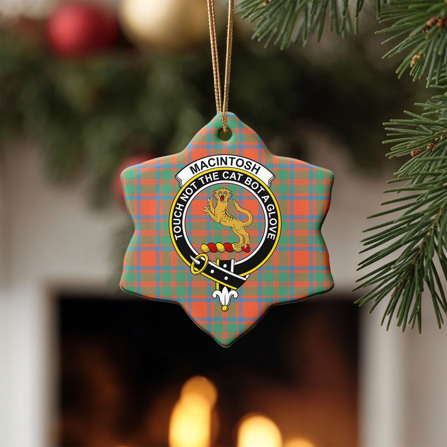 MacIntosh Ancient Tartan Crest Christmas Ceramic Ornament