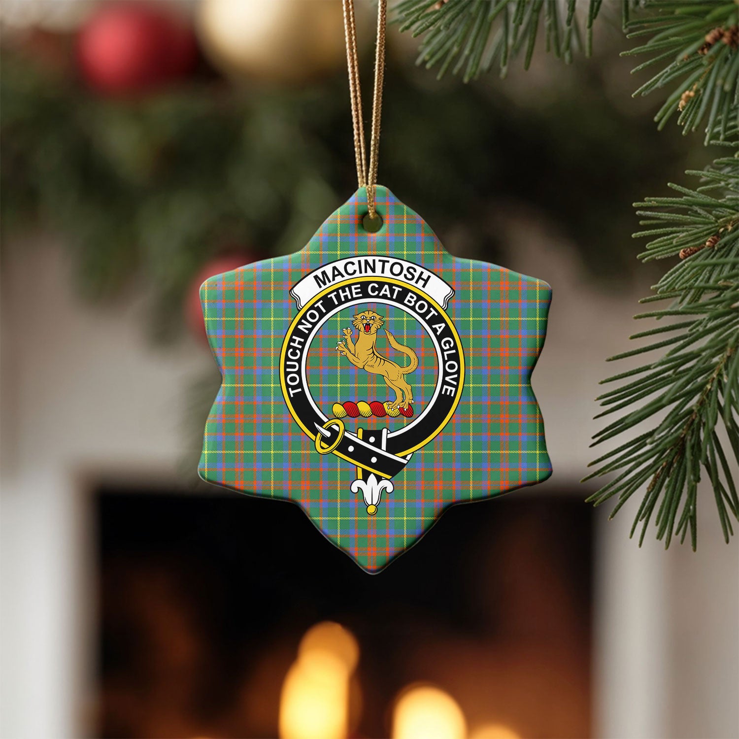 MacIntosh Hunting Ancient Tartan Crest Christmas Ceramic Ornament
