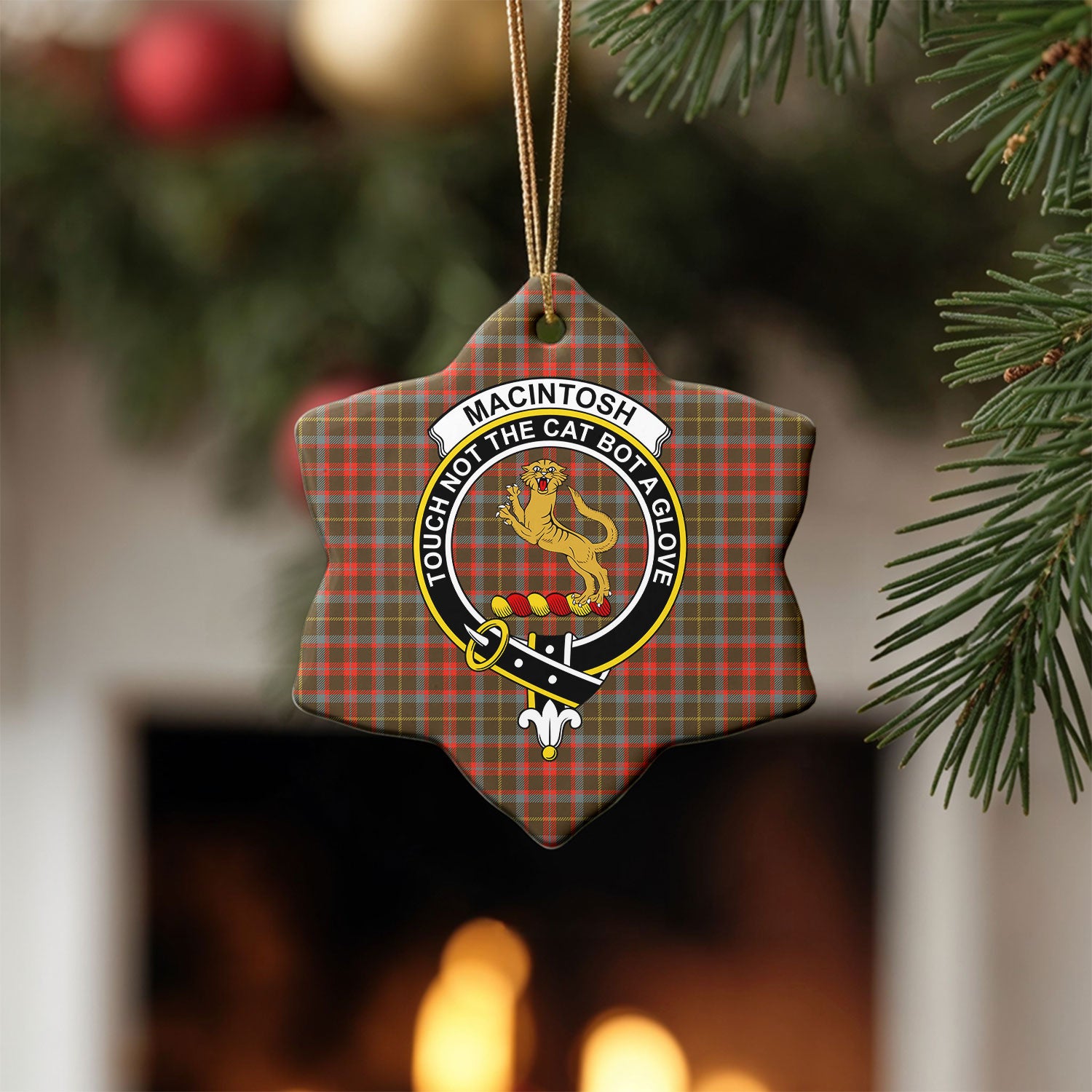 MacIntosh Hunting Weathered Tartan Crest Christmas Ceramic Ornament