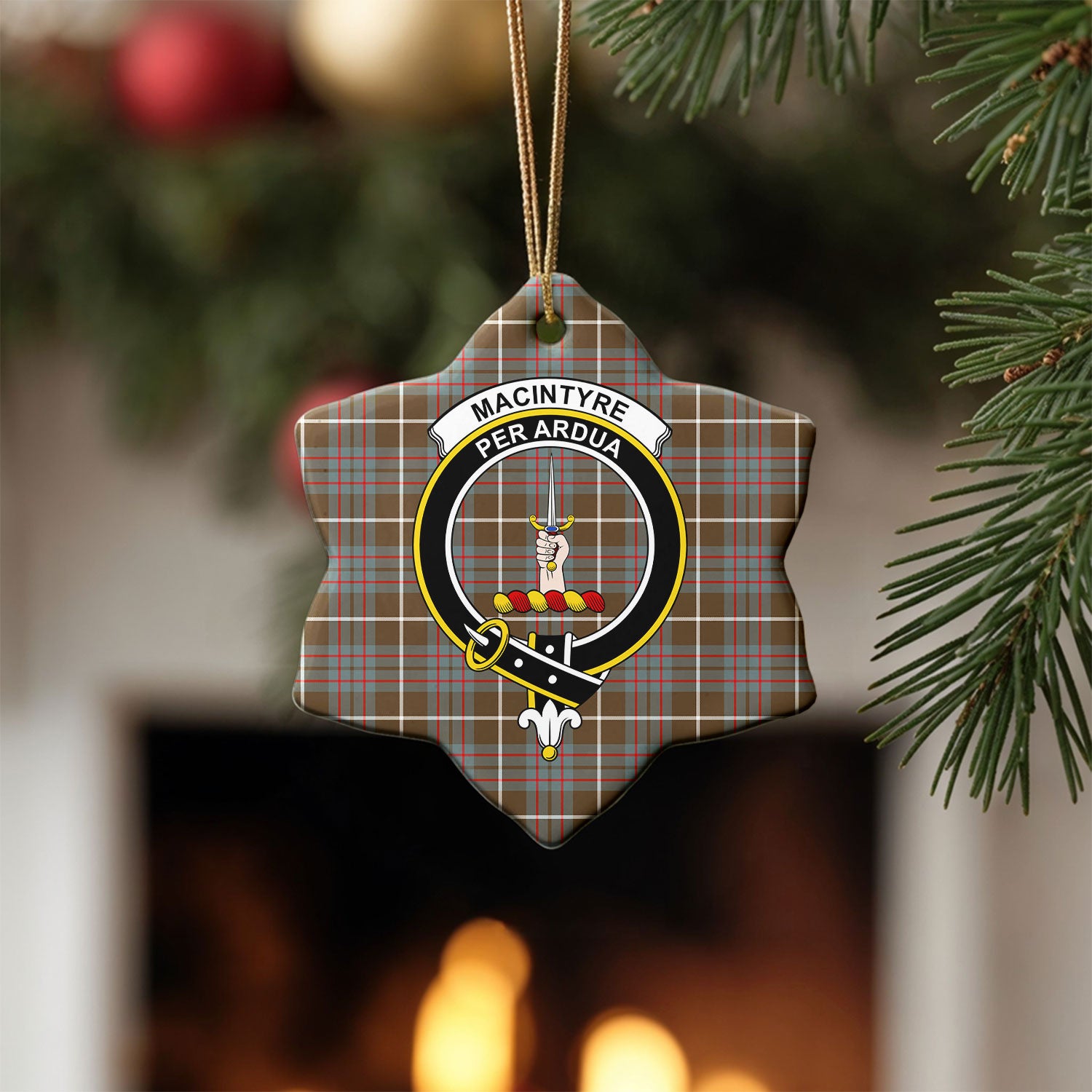 MacIntyre Hunting Weathered Tartan Crest Christmas Ceramic Ornament