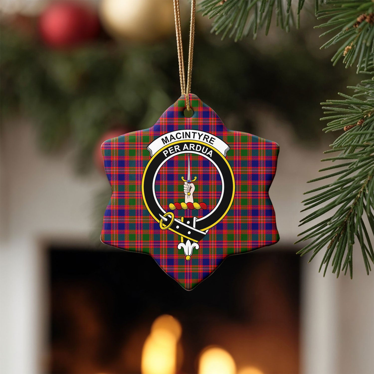 MacIntyre Modern Tartan Crest Christmas Ceramic Ornament
