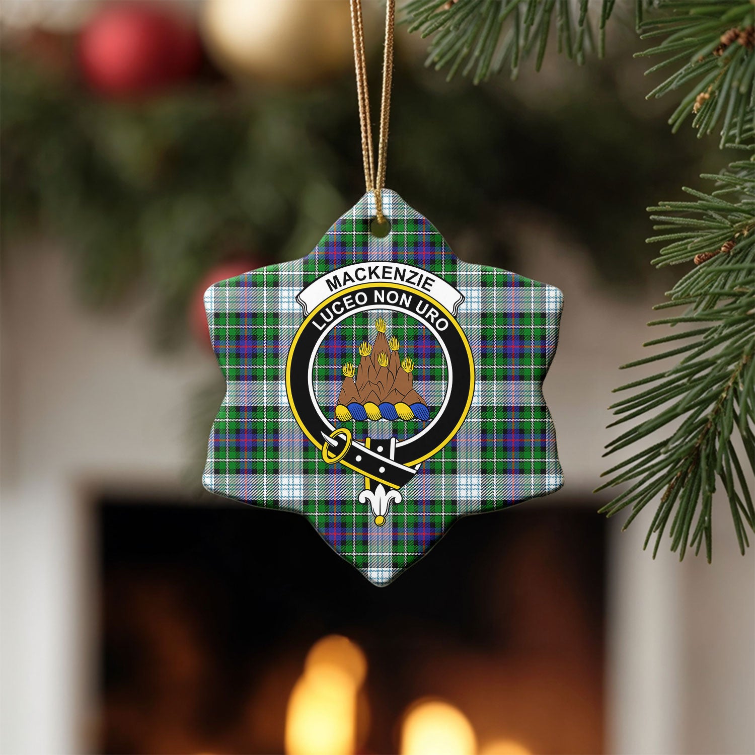 MacKenzie Dress Modern Tartan Crest Christmas Ceramic Ornament