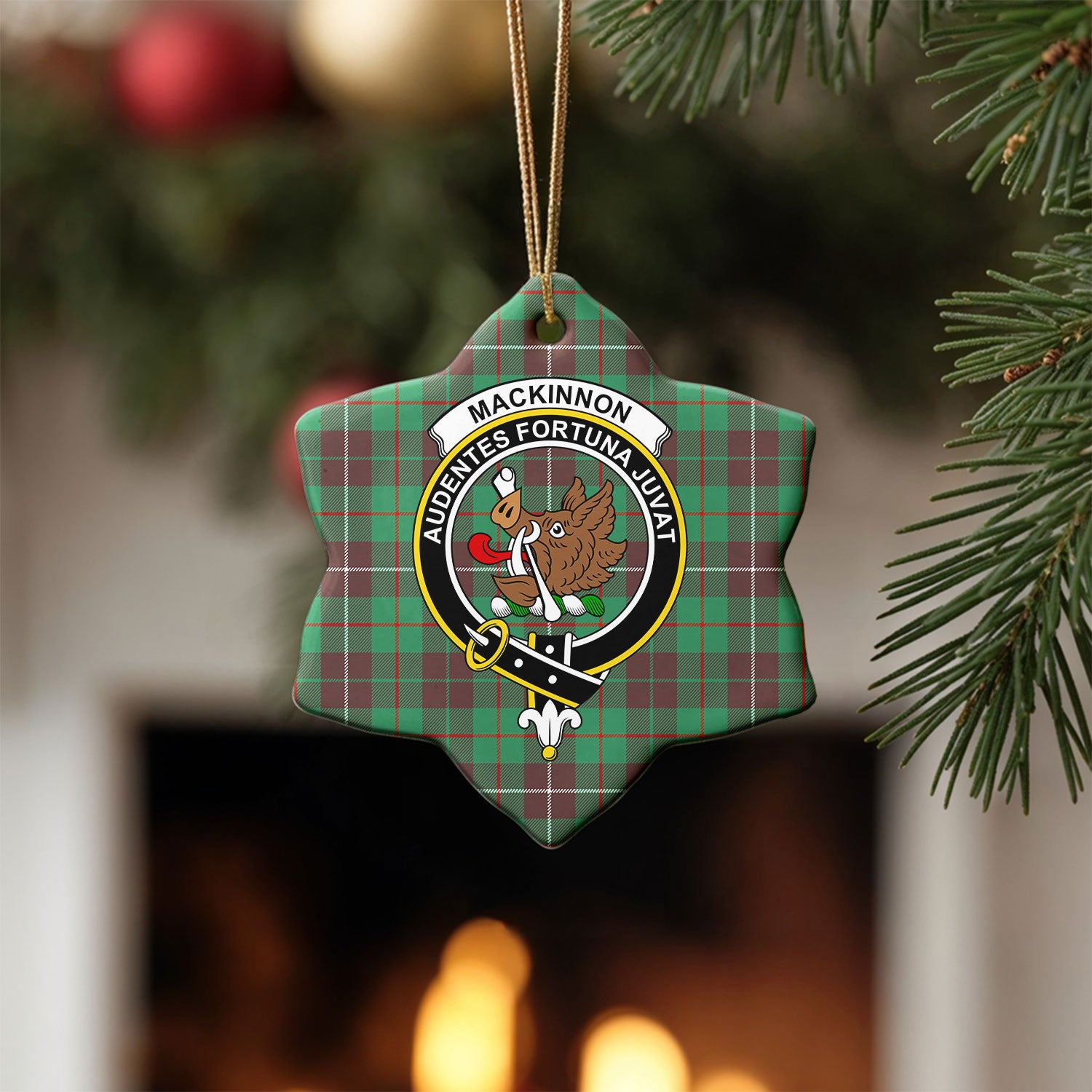 MacKinnon Hunting Ancient Tartan Crest Christmas Ceramic Ornament