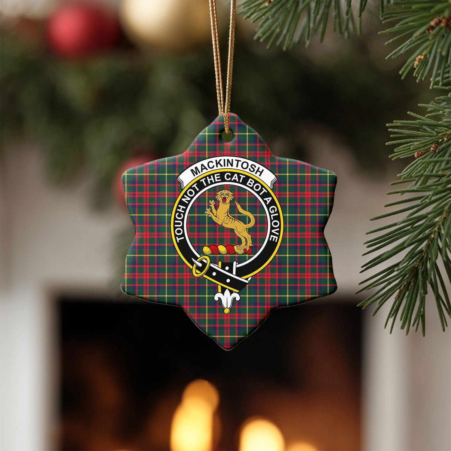 MacKintosh Hunting Modern Tartan Crest Christmas Ceramic Ornament