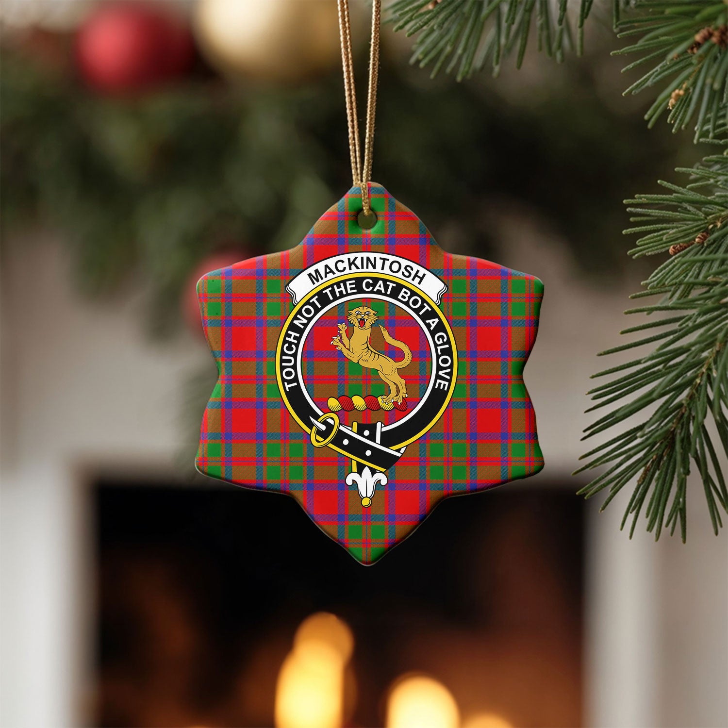MacKintosh Modern Tartan Crest Christmas Ceramic Ornament