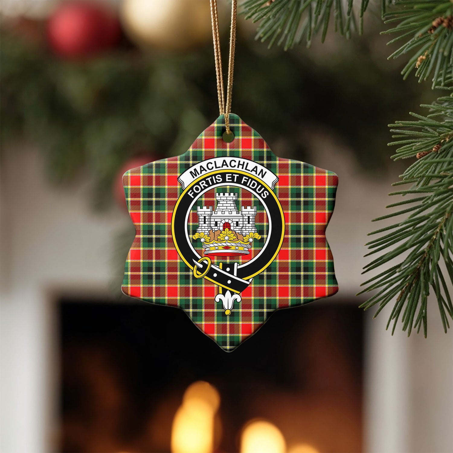 MacLachlan Hunting Modern Tartan Crest Christmas Ceramic Ornament