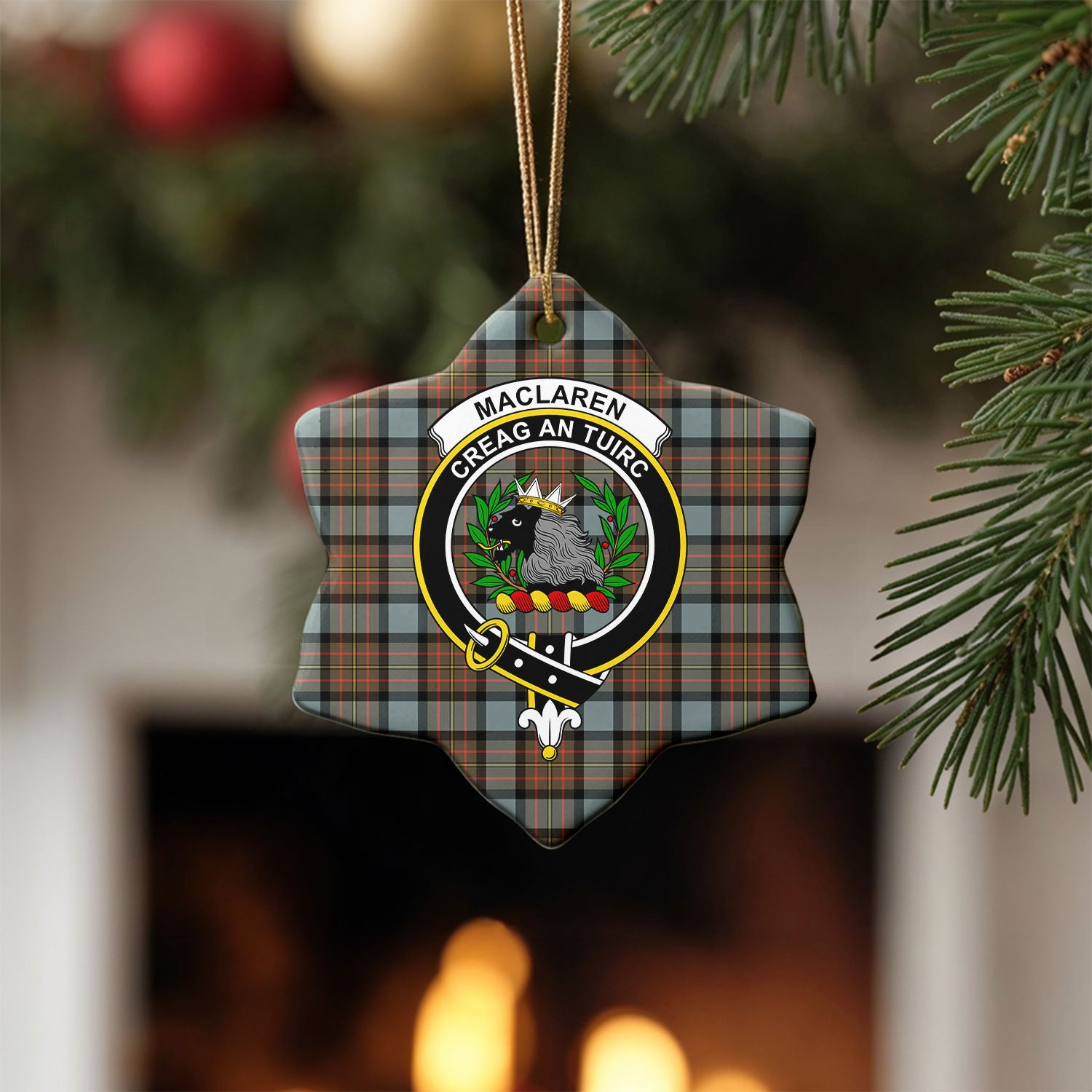 MacLaren Weathered Tartan Crest Christmas Ceramic Ornament