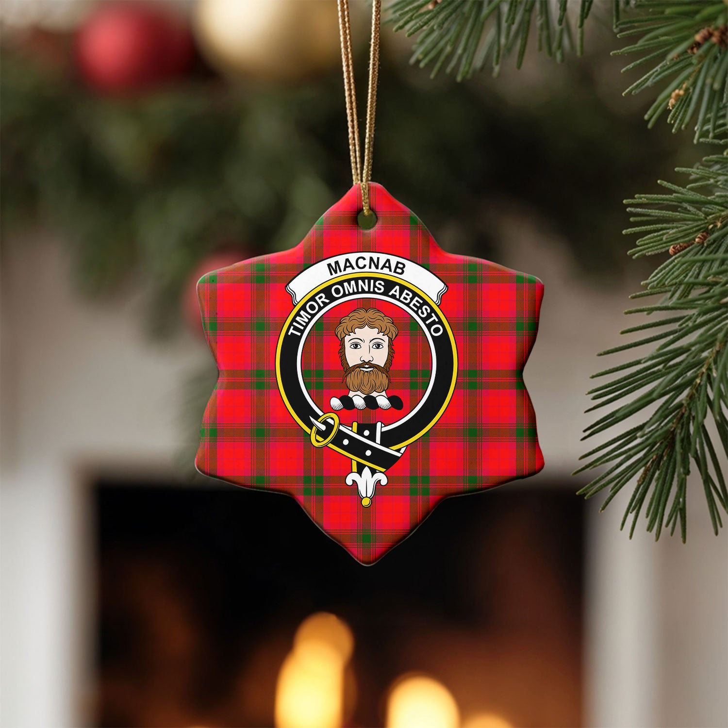MacNab Modern Tartan Crest Christmas Ceramic Ornament
