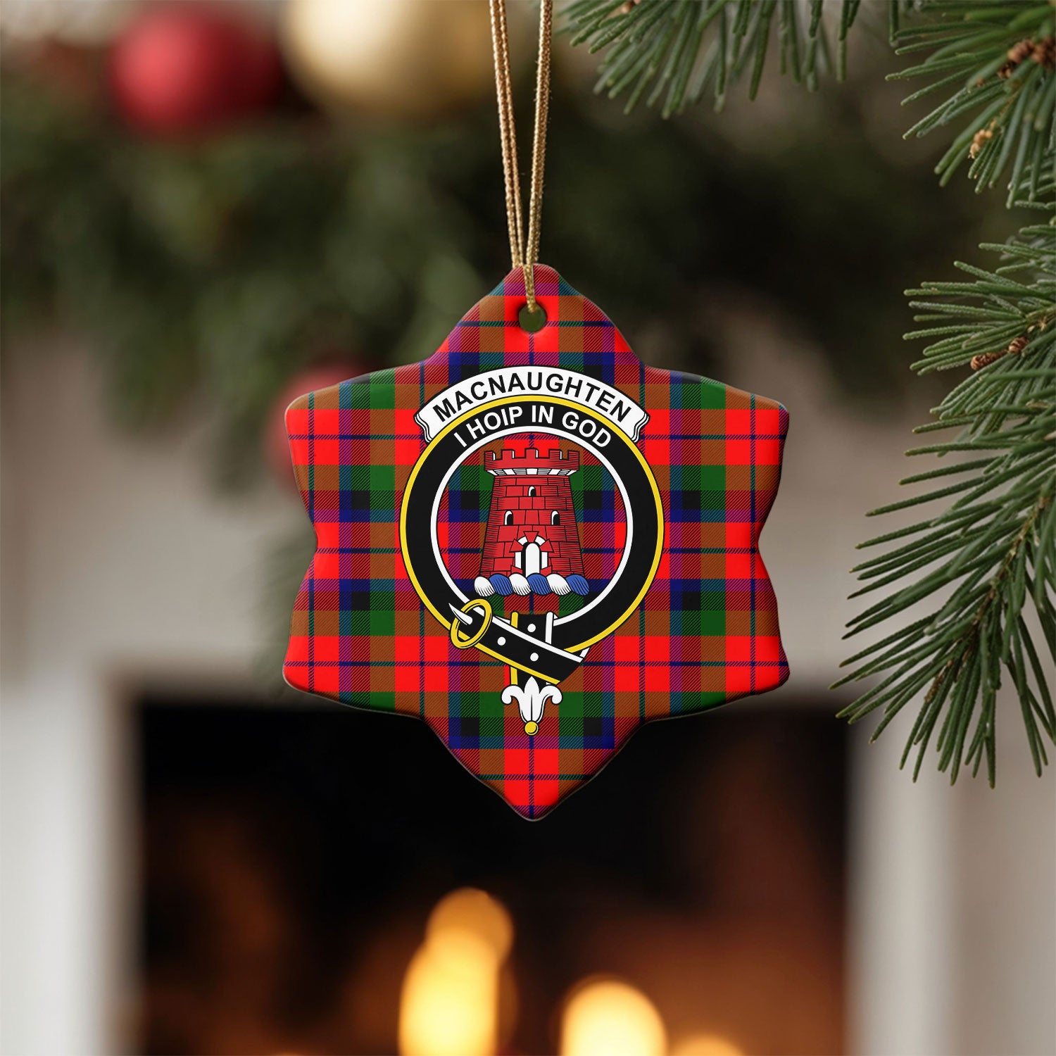MacNaughten Tartan Crest Christmas Ceramic Ornament