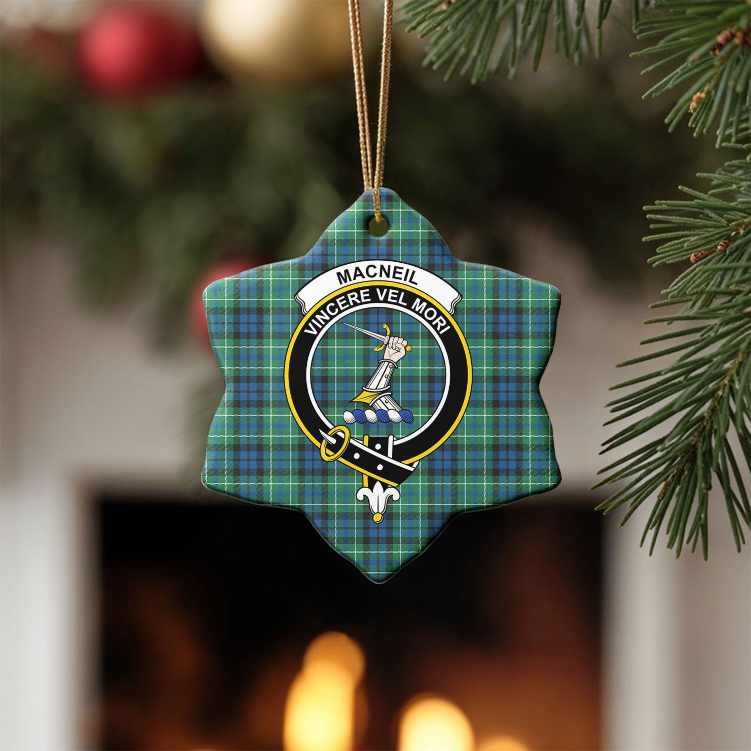 MacNeil of Colonsay Ancient Tartan Crest Christmas Ceramic Ornament