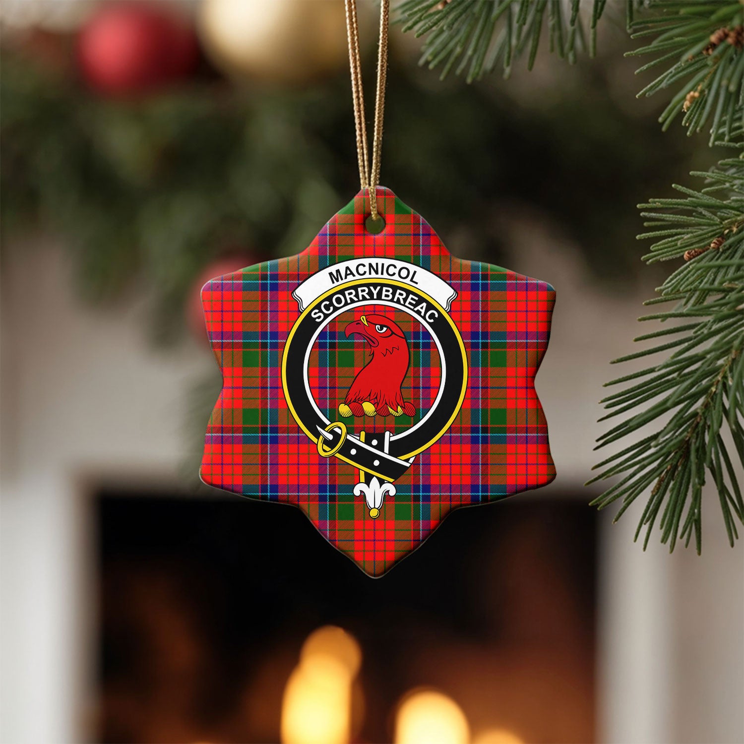 MacNicol (of Scorrybreac) Tartan Crest Christmas Ceramic Ornament