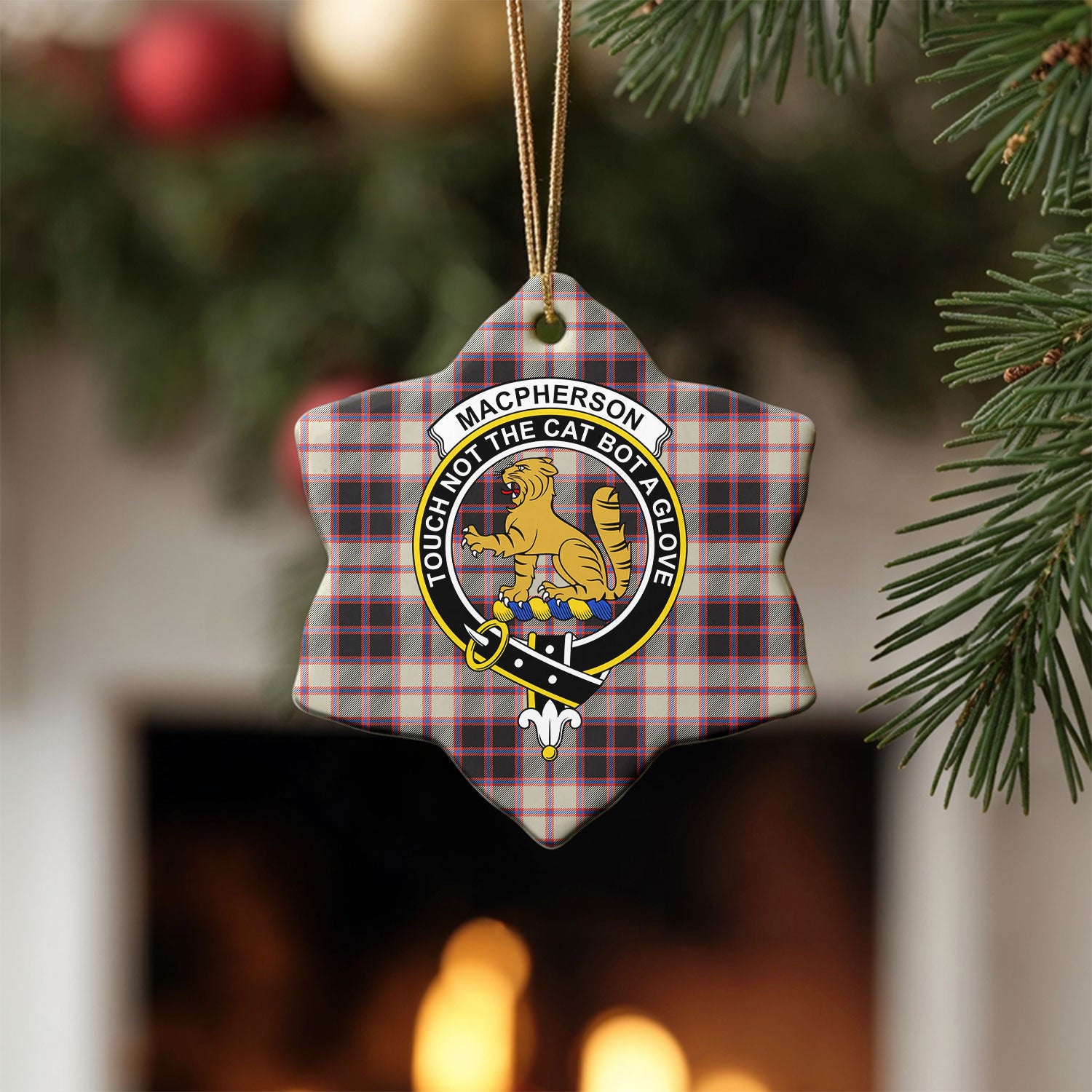 MacPherson Hunting Ancient Tartan Crest Christmas Ceramic Ornament