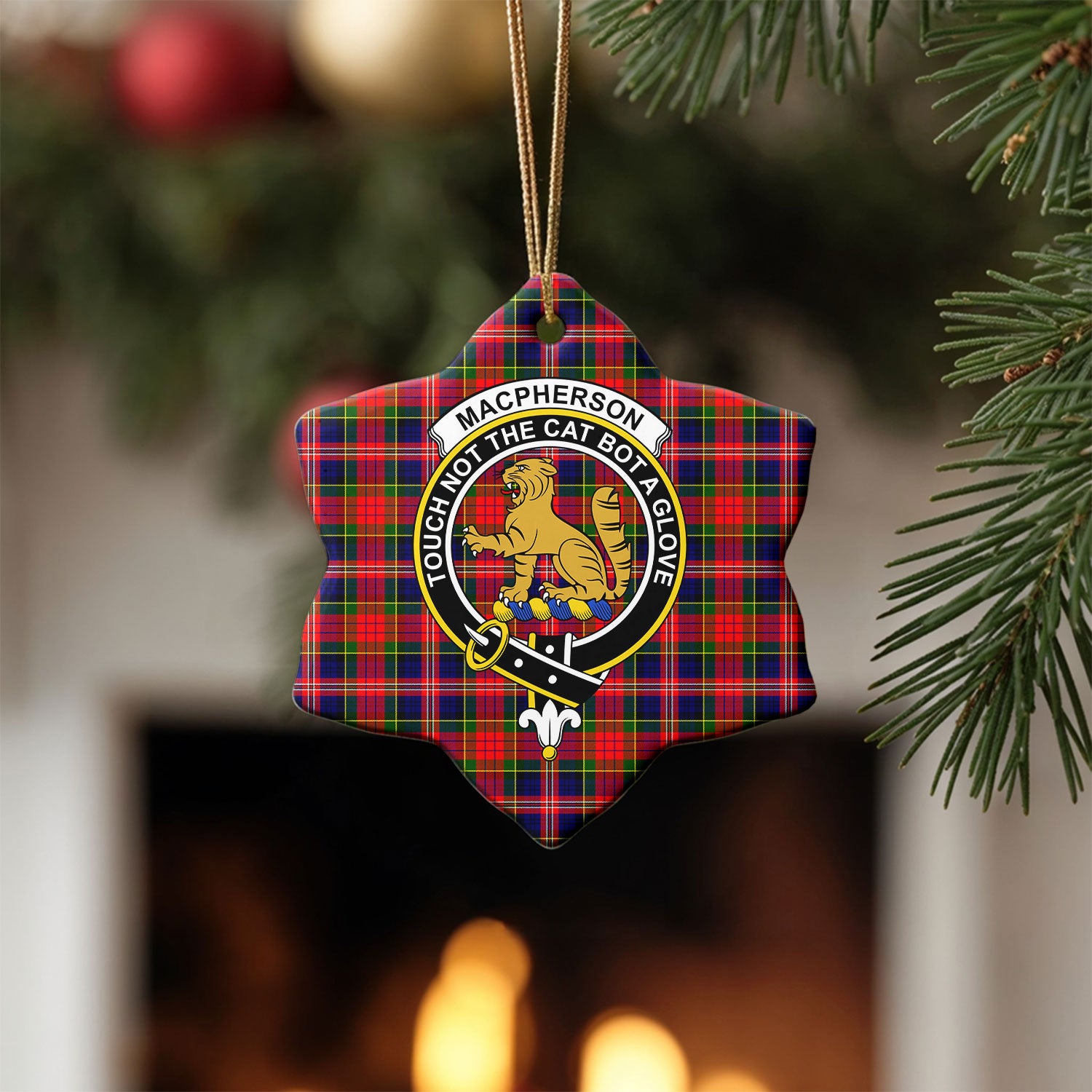 MacPherson Modern Tartan Crest Christmas Ceramic Ornament