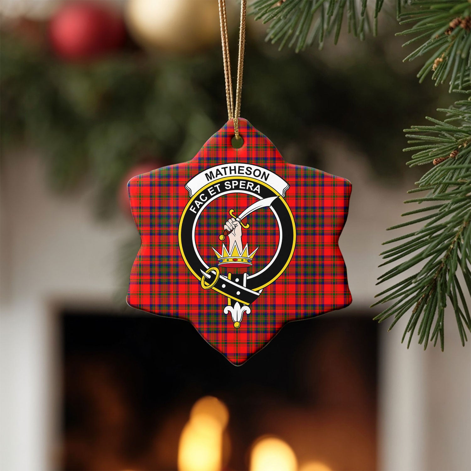 Matheson Modern Tartan Crest Christmas Ceramic Ornament